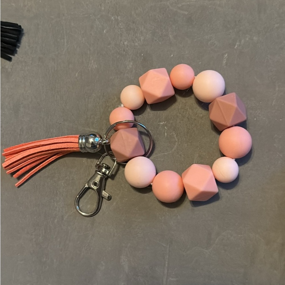 Pink Beaded Keychain Bracelet